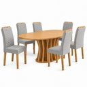 Ver imagem 2 de Conjunto Mesa de Jantar 6 Lugares Orgânica 180x90cm em MDF Cinamomo e Cinza