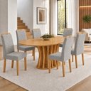 Ver imagem 1 de Conjunto Mesa de Jantar 6 Lugares Orgânica 180x90cm em MDF Cinamomo e Cinza