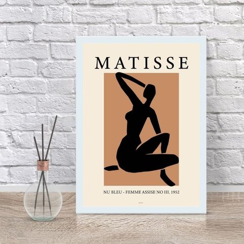 Quadro Mulher Matisse Minimalista marrom 45x34cm:madeira Preta