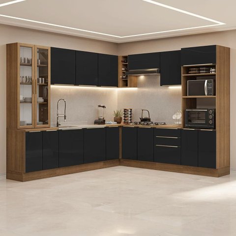 Armário de Cozinha Completa de Canto 549 cm Rustic/Preto Lux Madesa 01