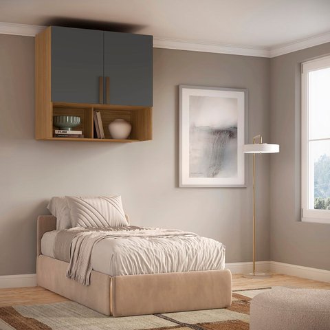 Módulo Aéreo para Cama de Solteiro Mdf Altezza Trend Belmax:freijó/titânio