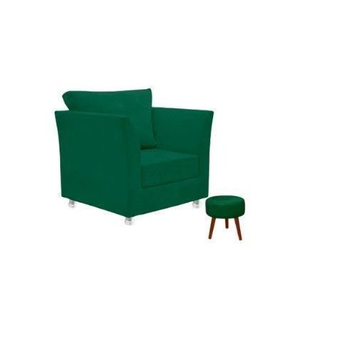 Kit 01 Poltrona Lisboa Decorativa + 01 Puff Redondo Decorativo Suede Verde