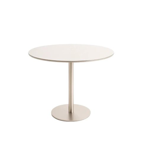 Mesa de Jantar Redonda com Vidro para 4 Lugares Cloe 108 Cm - Champanhe C/ Off White Fosco