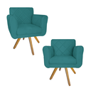 Ver imagem 1 de Kit 2 Poltrona Estofada Base Giratória De Madeira Sala Isabella Suede Azul Turquesa - LM DECOR