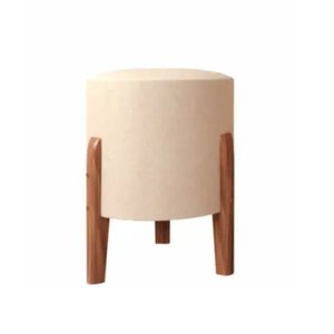 Kit 2 Puff Thor  Sued Veludo Bege Base em Madeira Maciça