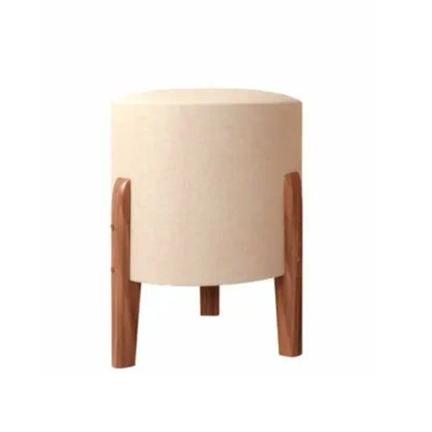 Kit 2 Puff Thor  Sued Veludo Bege Base em Madeira Maciça