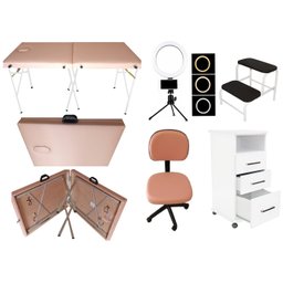 Kit Estética Maca Maleta Portátil Rose Gold Mocho Armário Escada Luminária Ring Fiscomed Kit Maca Ma - 1
