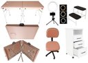 Ver imagem 1 de Kit Estética Maca Maleta Portátil Rose Gold Mocho Armário Escada Luminária Ring Fiscomed Kit Maca Ma