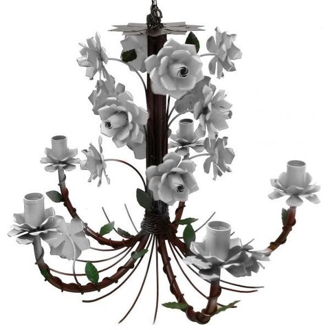 Luminária Bonita de Ferro para Sala de Estar e Copa com Flores Rustica - Branco