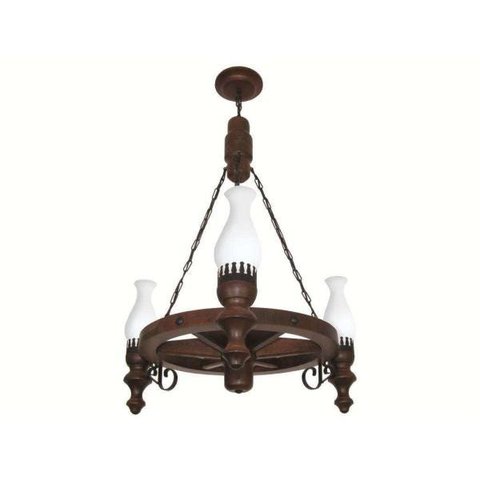 Lustre Roda Carroça Madeira para 3lâmp 903e Muller
