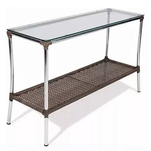 Aparador de Fibra Sintética e Alumínio com Vidro para Varanda e Sala