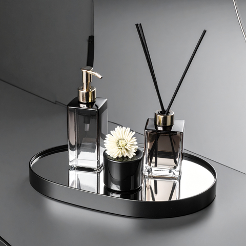 Bandeja Decorativa Espelhada Orgânica 33x23cm Luxo Preto