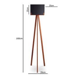 Luminária Abajur de Chão Tripé Coluna com Cúpula de Tecido Preto - 2