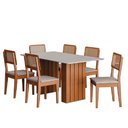 Ver imagem 1 de Conjunto de Mesa Sala de Jantar Ripada Tampo com Vidro 1,60m 6 Cadeiras Santiago Dobuê