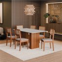 Ver imagem 2 de Conjunto de Mesa Sala de Jantar Ripada Tampo com Vidro 1,60m 6 Cadeiras Santiago Dobuê