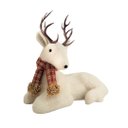 Ver imagem 1 de Rena Decorativa Natalina em Pelúcia Creme Deitada com Cachecol Xadrez Vermelho e Marrom 24x27cm