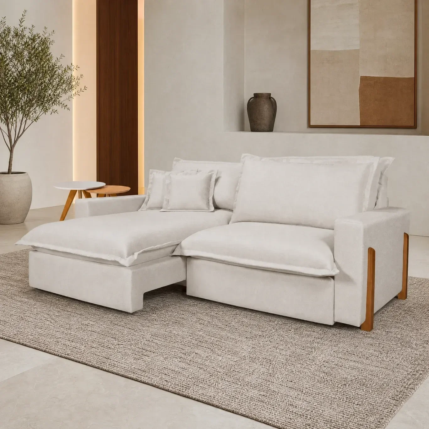 Sofá Cama Retrátil e Reclinável Vancouver Tecido Linho Cru 1,90