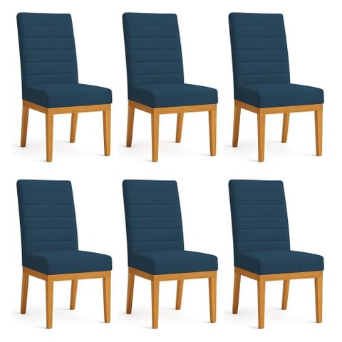 Kit 6 Cadeiras de Jantar Solana Suede Base de Madeira - Pallazio Cor:Azul Marinho