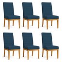 Ver imagem 1 de Kit 6 Cadeiras de Jantar Solana Suede Base de Madeira - Pallazio Cor:Azul Marinho