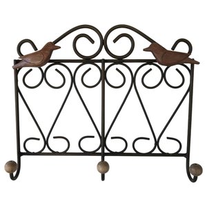 Cabide De Ferro Com Passarinhos de Madeira Artesanal 3 Ganchos Libertas Rosas Artesanato Modelo 1