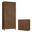 Ver imagem 1 de Guarda Roupa Solteiro Lima e Cômoda Vênus Castanho Wood Flex – Moval