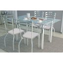 Ver imagem 1 de Conjunto: Mesa de Cozinha Elba c/ Tampo de Vidro 120cm + 4 Cadeiras Portugal Cromada/Branco -