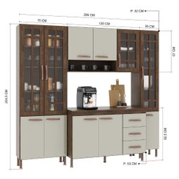 Cozinha Modulada Compacta Fidelitá Lisboa 4 Peças 225cm 11 Portas 3 Gavetas com Tampo - 4