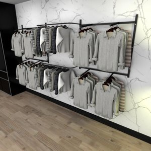 Arara de Roupas para Loja Quarto Closet 18 Peças Regulável 300x100 Cm Cor Preto Kit Clst1b393