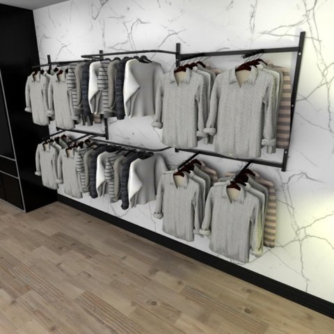 Arara de Roupas para Loja Quarto Closet 18 Peças Regulável 300x100 Cm Cor Preto Kit Clst1b393