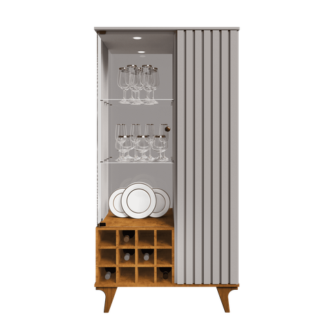 Cristaleira para Sala Estar com Adega Porta com Vidro e Led Pés em Madeira:off White/nature