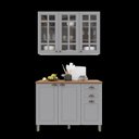 Ver imagem 2 de Cozinha Modulada 2 Peças Balcão com Tampo e Armário Aéreo com Vidro 100% MDF Bari Cinza/Titanio Fosco
