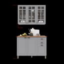 Ver imagem 3 de Cozinha Modulada 2 Peças Balcão com Tampo e Armário Aéreo com Vidro 100% MDF Bari Cinza/Titanio Fosco