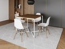 Ver imagem 1 de Mesa Industrial Base Ferro Branco em V Tampo 90x90 Amendoa 4 Cadeiras Eames Madeira Assento Branco