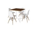 Ver imagem 2 de Mesa Industrial Base Ferro Branco em V Tampo 90x90 Amendoa 4 Cadeiras Eames Madeira Assento Branco
