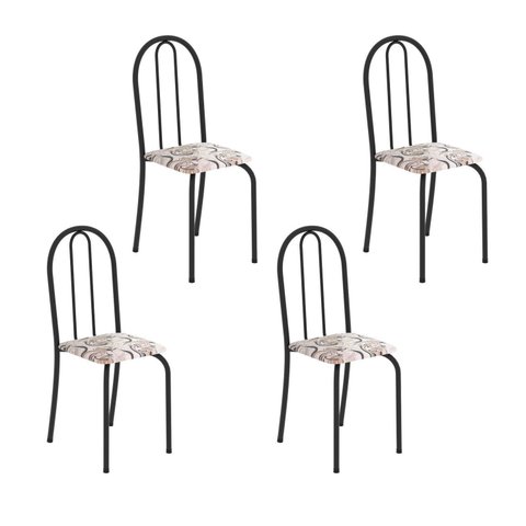 Kit 4 Cadeiras Tubular 89x37x42 cm Ane B Arabesco/Preto