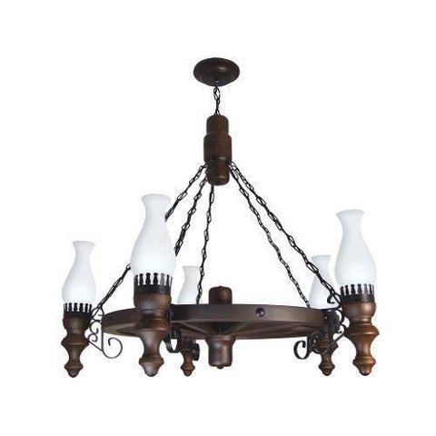 Lustre Roda Carroça Envelhecida 905e Madeira para 5 Lâmpadas