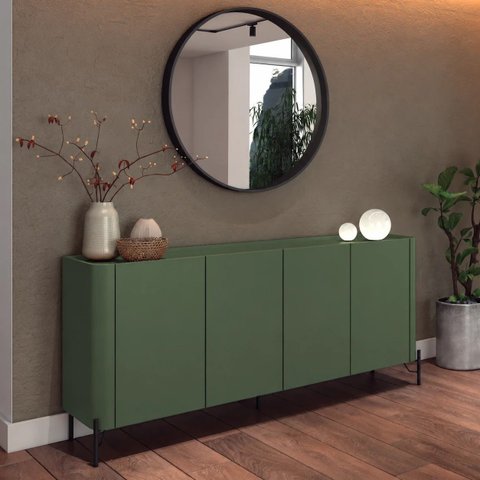 Buffet Bend 180 cm Porta Lisa Incolar Musgo com Pé Preto
