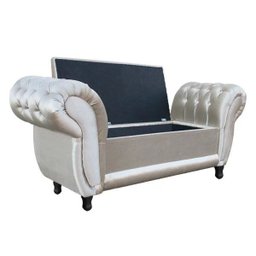 Sofá Retrô com Baú Grécia Namoradeira Calçadeira Acetinado Off White com Strass - D'Rossi - 4