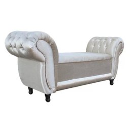 Sofá Retrô com Baú Grécia Namoradeira Calçadeira Acetinado Off White com Strass - D'Rossi - 1