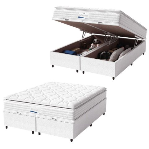 Cama Box Baú Casal King Colchão Molas Ensacadas Granville com Pillow 193x203x69cm Branco