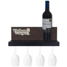 Suporte Para 4 Garrafas Prateleira Vinhos e Amigos em Aço - 1