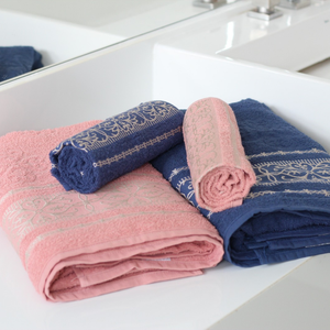 Kit Toalha de Banho 2 Und. e Toalha de Rosto 2 Und. Algodão:rosa/azul