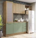 Ver imagem 1 de Armário de Cozinha Modulada Completa Reta 5 Peças 2,50m Botanic Kappesberg - Nogueira/Verde Oliva
