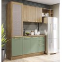 Ver imagem 1 de Armário de Cozinha Modulada Completa Reta 5 Peças 2,50m Botanic Kappesberg - Nogueira/verde Oliva