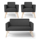 Ver imagem 1 de Sofá Namoradeira com 2 Poltronas Pés Palito Natural Marisa Corino Preto D03 - D'Rossi