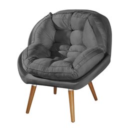 Poltrona Decorativa Sênior Suede Premium Pés de Madeira Cinza:grafite - 2