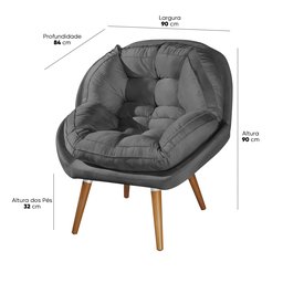 Poltrona Decorativa Sênior Suede Premium Pés de Madeira Cinza:grafite - 3