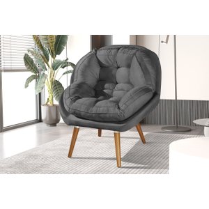 Poltrona Decorativa Sênior Suede Premium Pés de Madeira Cinza:grafite