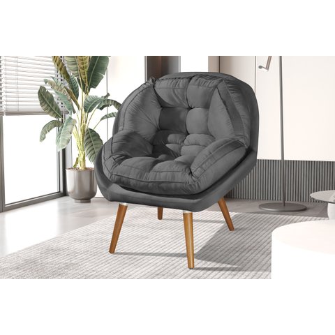 Poltrona Decorativa Sênior Suede Premium Pés de Madeira Cinza:grafite