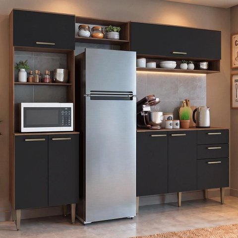 Cozinha Compacta Lille 7 Portas 2 Gavetas MDP 225cm Rustic Madesa
